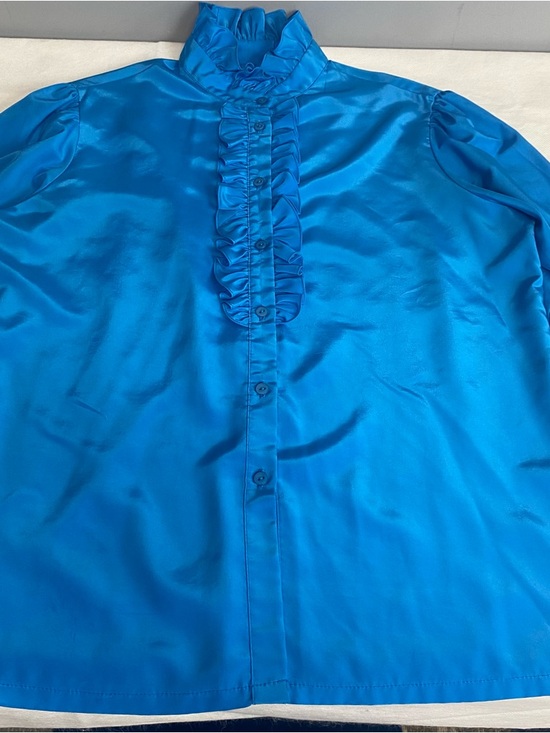 Vtg Jessica West Blouse Tuxedo Ruffle Button Down Blue Blouse Sz 16 Fairycore - Picture 6 of 16